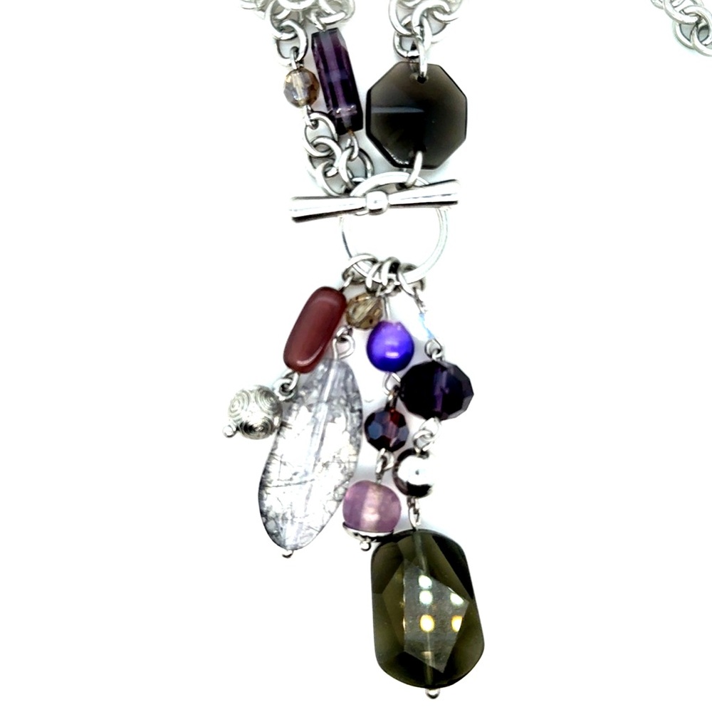 Lariat Toggle Clasp Pendant Necklace In Mixed Color Stones (n3)‎
